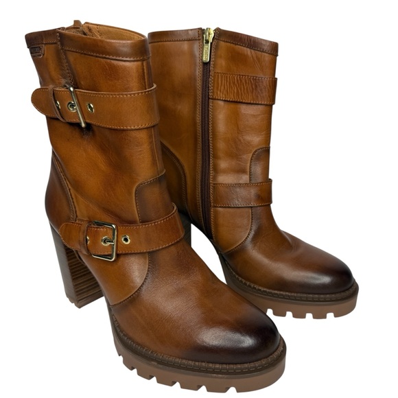 PIKOLINOS Cuero Lug Sole Block Heel Leather Boots Size 40 - Picture 1 of 14